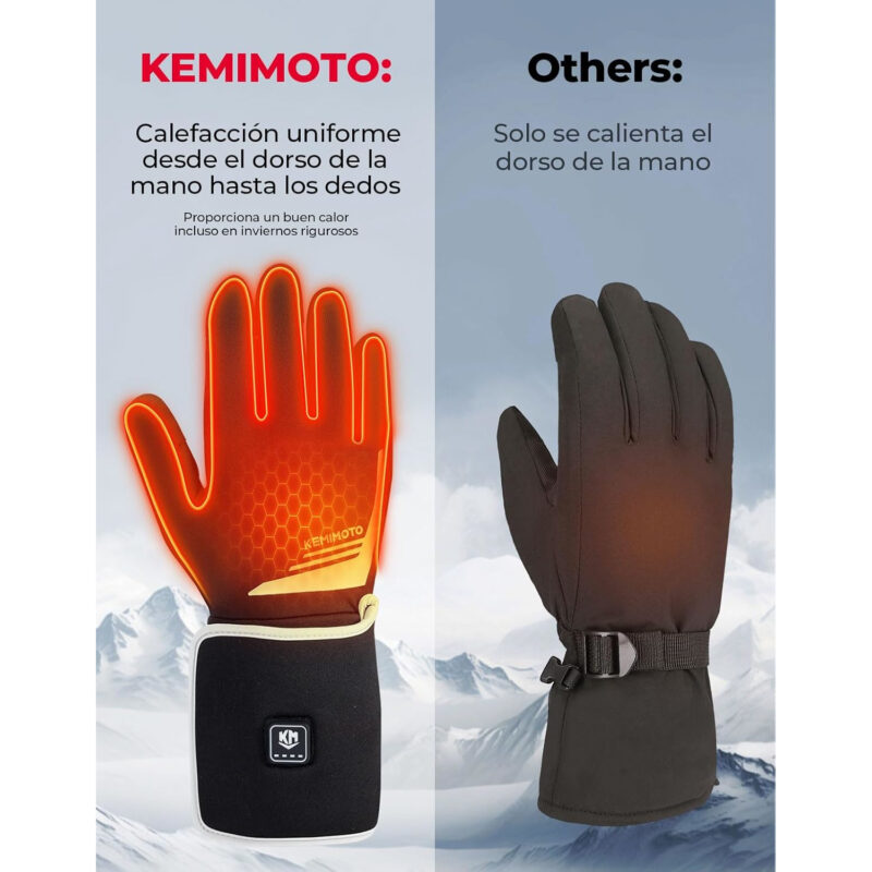 KEMIMOTO Guantes Calefactables, Guantes Térmico Invierno con Batería 2500 mAH, Guantes Cálido Ligeros Cómodos Flexibles para Moto Trabajadores Deportes Inviernos al Aire Libre Hielo Nieve - Imagen 2