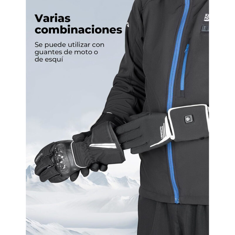 KEMIMOTO Guantes Calefactables, Guantes Térmico Invierno con Batería 2500 mAH, Guantes Cálido Ligeros Cómodos Flexibles para Moto Trabajadores Deportes Inviernos al Aire Libre Hielo Nieve - Imagen 5