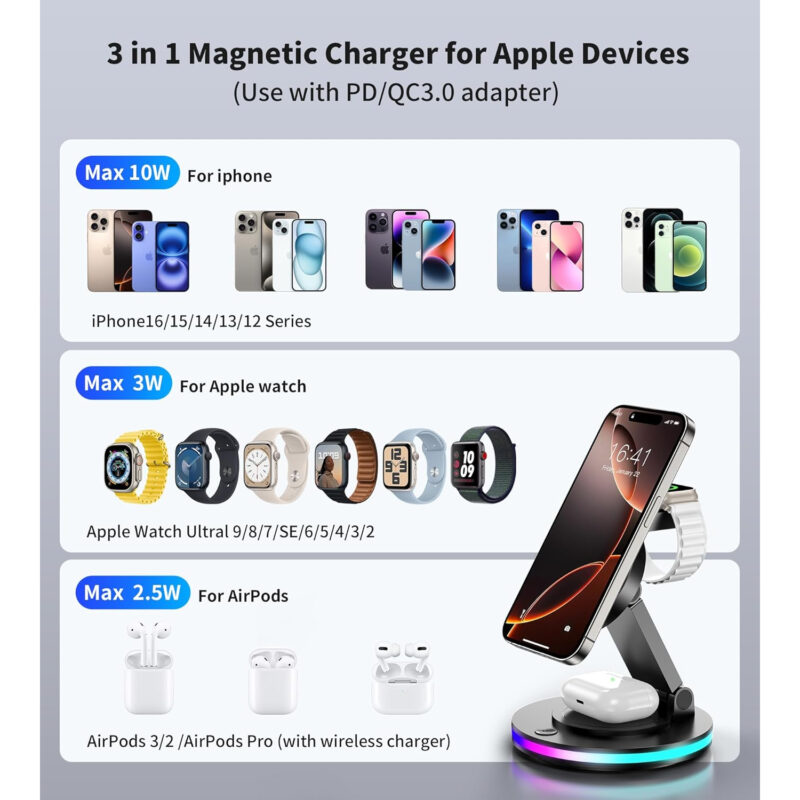 Cargador Inalámbrico Plegable 3 en 1 RoroSkin X538 - Imagen 3